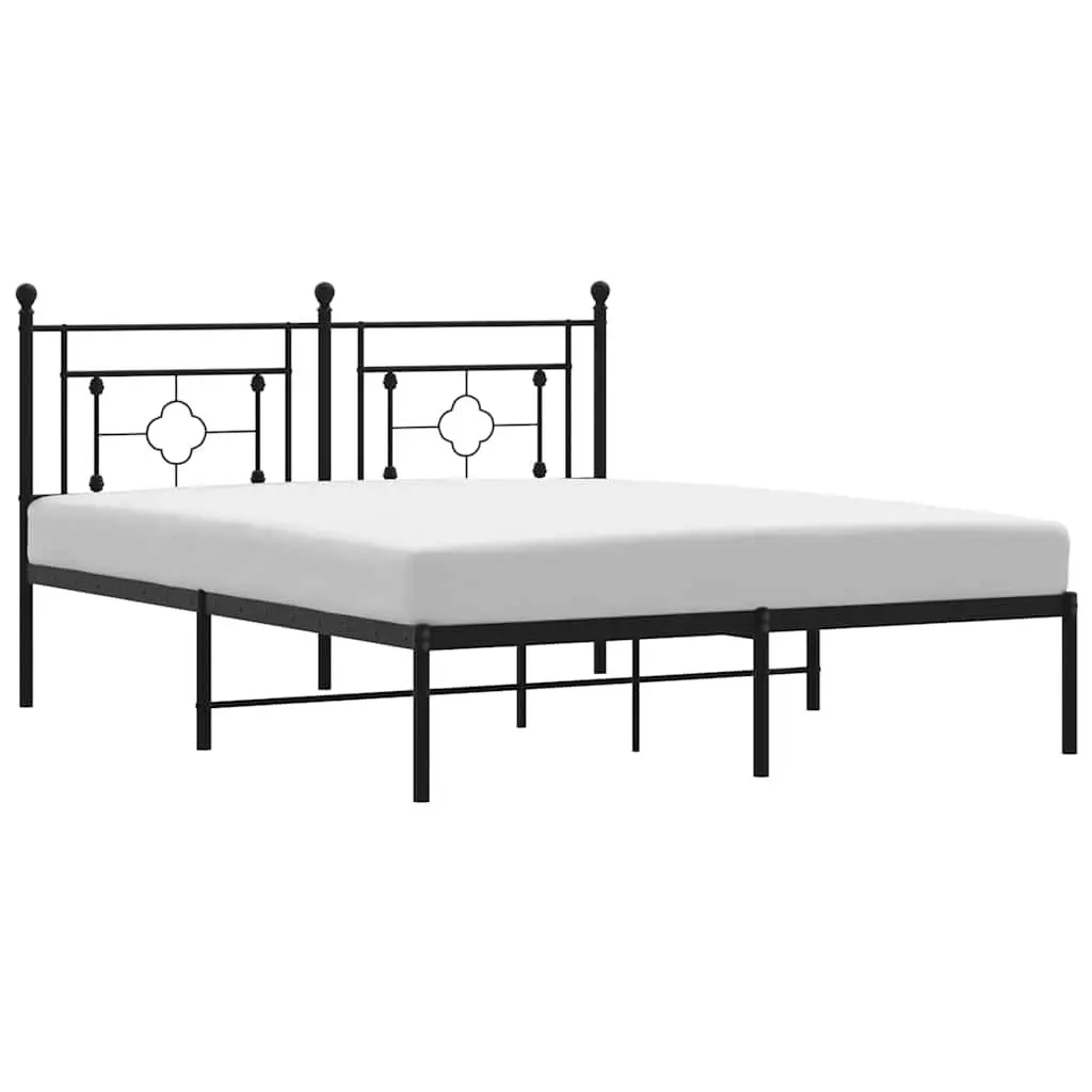 Black Steel Bed Frame 150x200 cm with Headboard