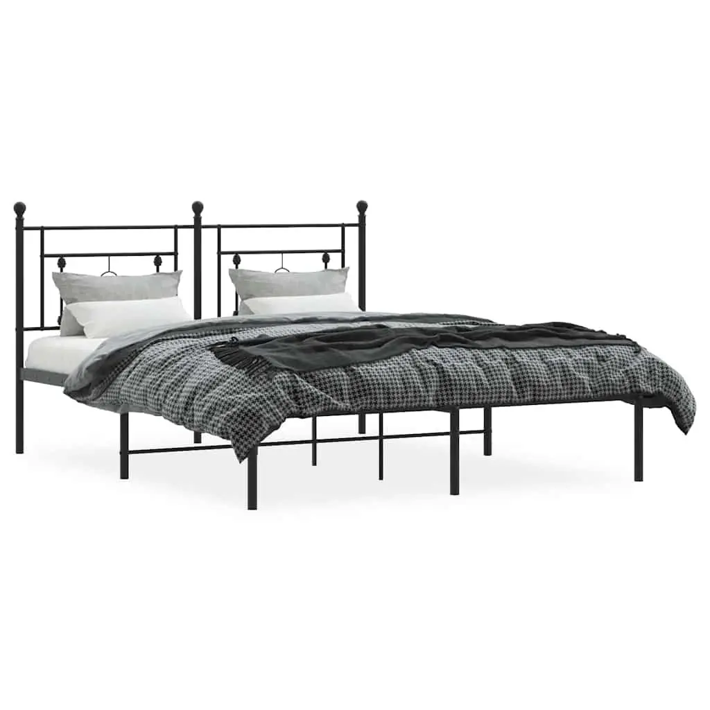 Black Steel Bed Frame 150x200 cm with Headboard