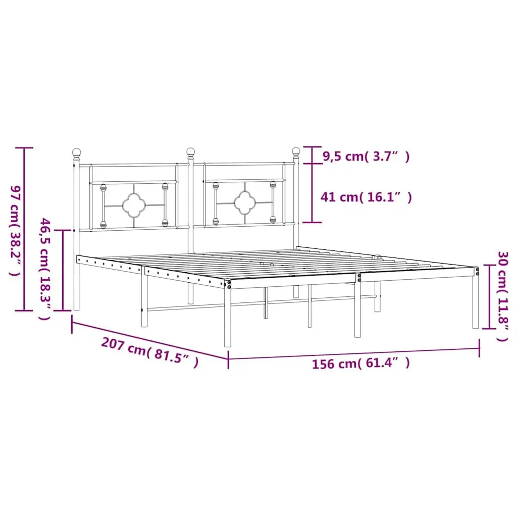 Black Steel Bed Frame 150x200 cm with Headboard