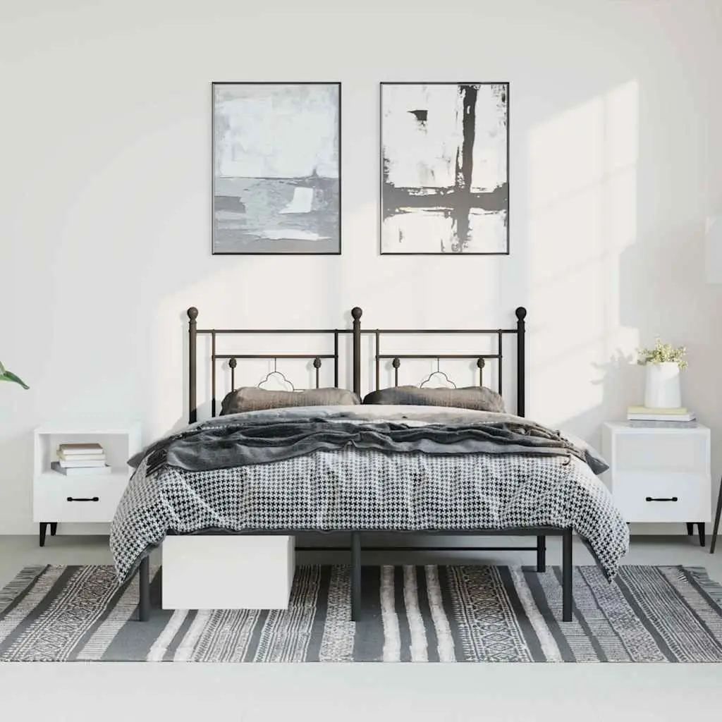 Black Steel Bed Frame 150x200 cm with Headboard