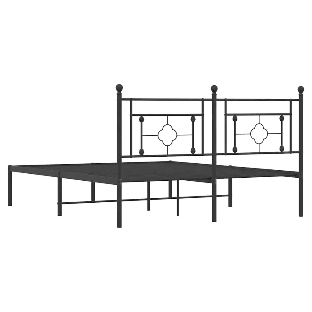 Black Steel Bed Frame 150x200 cm with Headboard