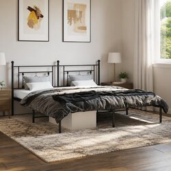 King Size Metal Bed Frame with Headboard in Black