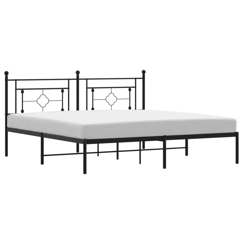 King Size Metal Bed Frame with Headboard in Black