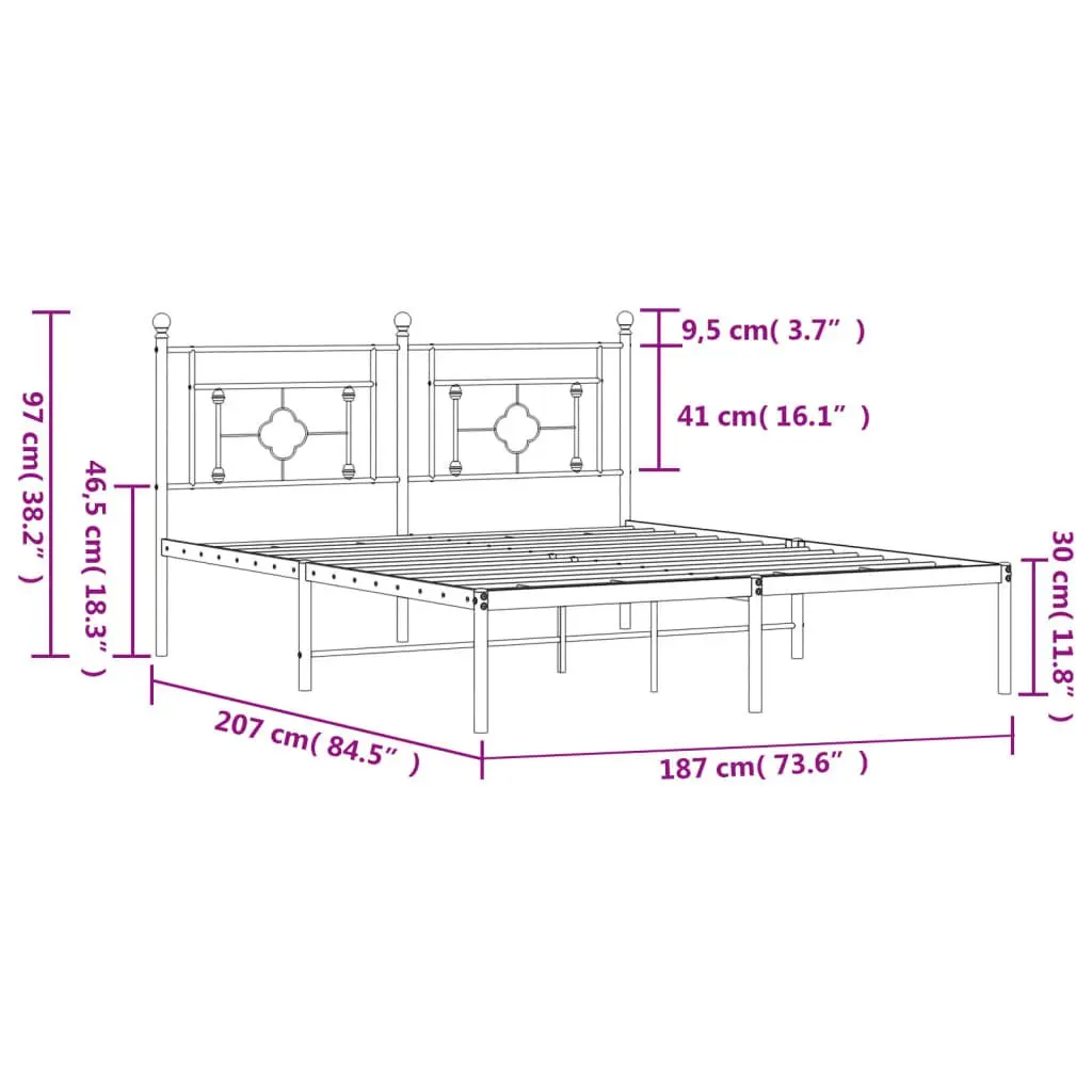 King Size Metal Bed Frame with Headboard in Black