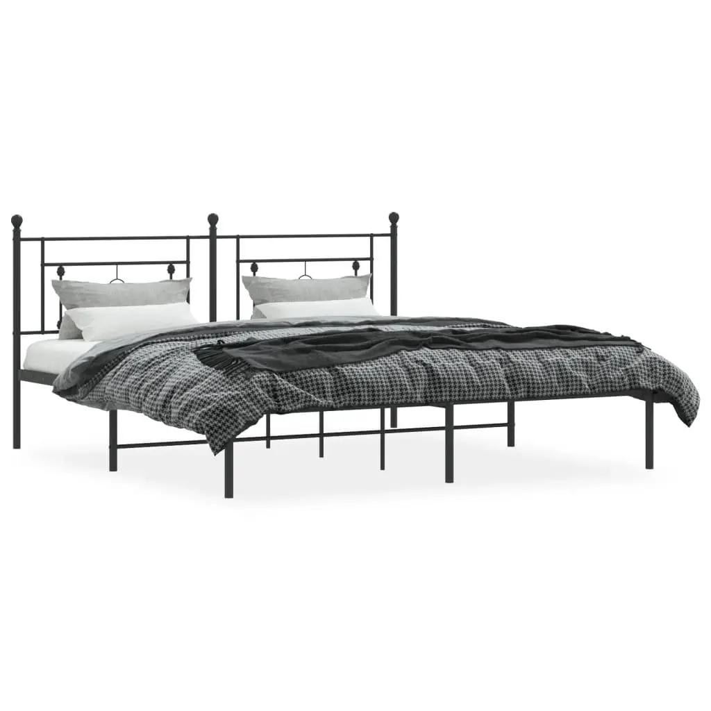 King Size Metal Bed Frame with Headboard in Black