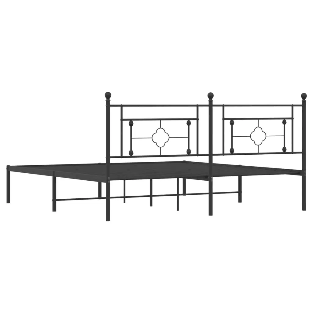 King Size Metal Bed Frame with Headboard in Black