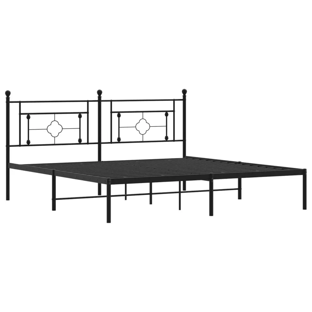 King Size Metal Bed Frame with Headboard in Black