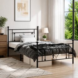 King Single Metal Bed Frame with Footboard Storage - Black