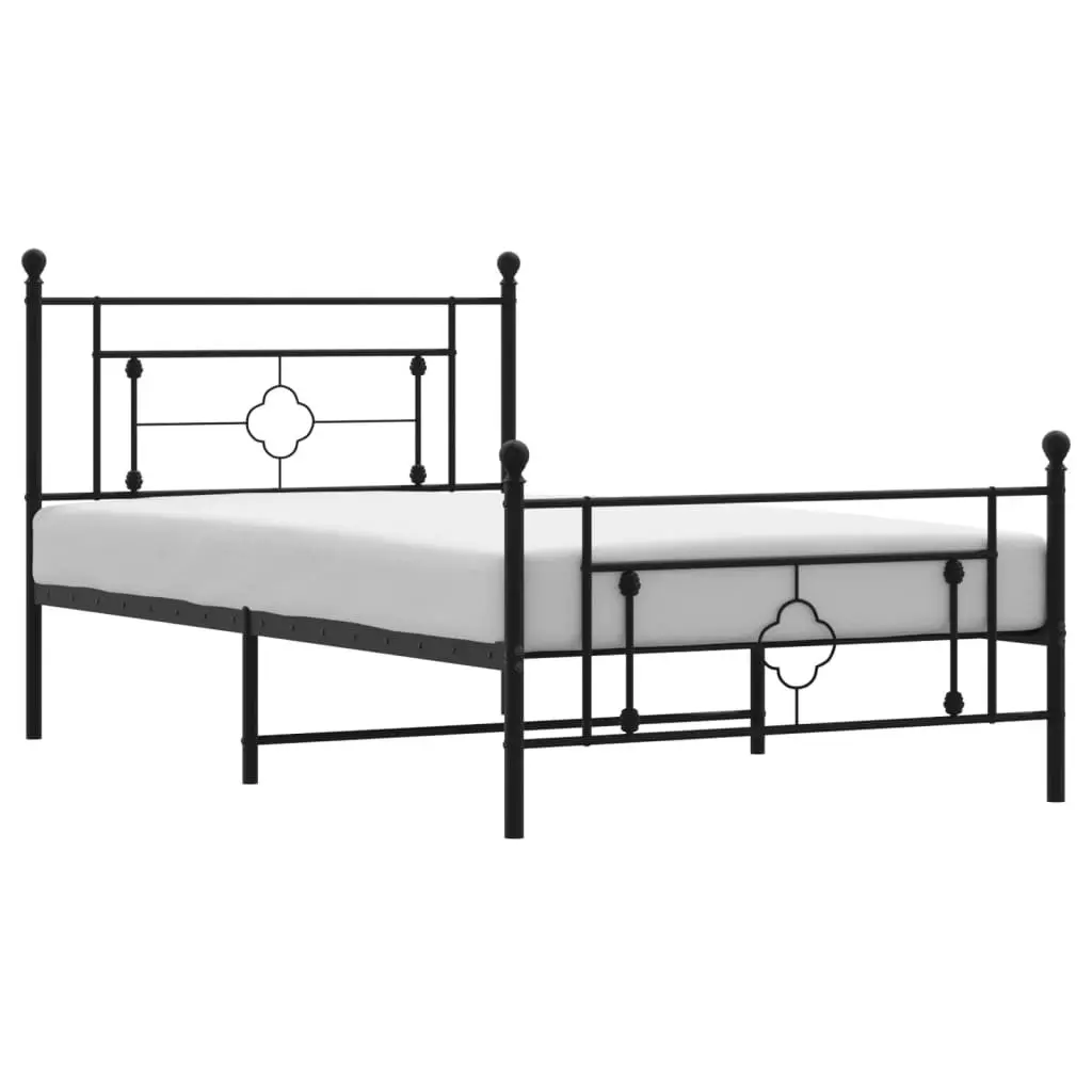 Metal Bed Frame Black King Single 107x203 cm Powder-coated Steel with Headboard and Footboard