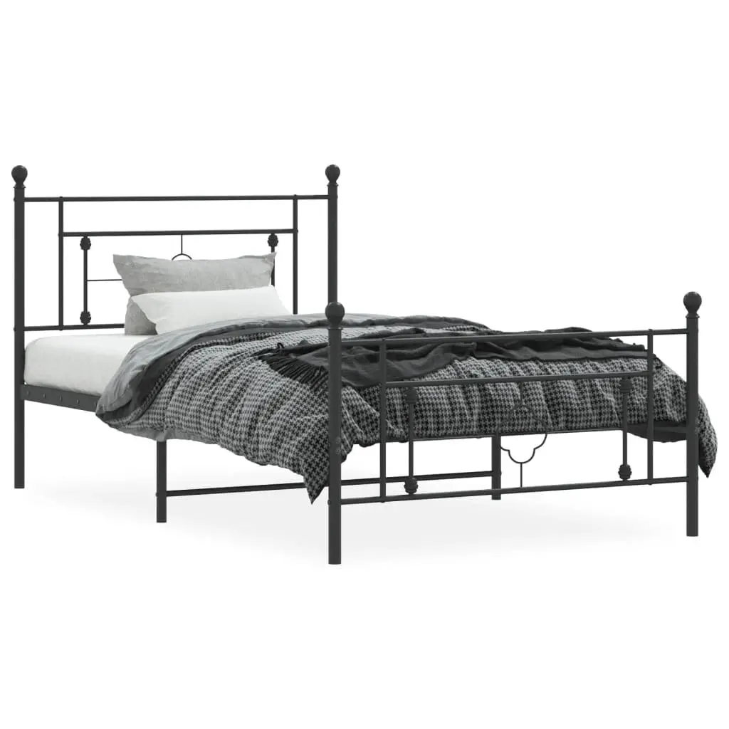 Metal Bed Frame Black King Single 107x203 cm Powder-coated Steel with Headboard and Footboard