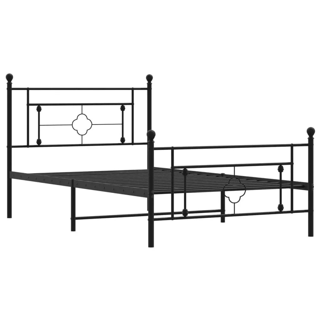 Metal Bed Frame Black King Single 107x203 cm Powder-coated Steel with Headboard and Footboard