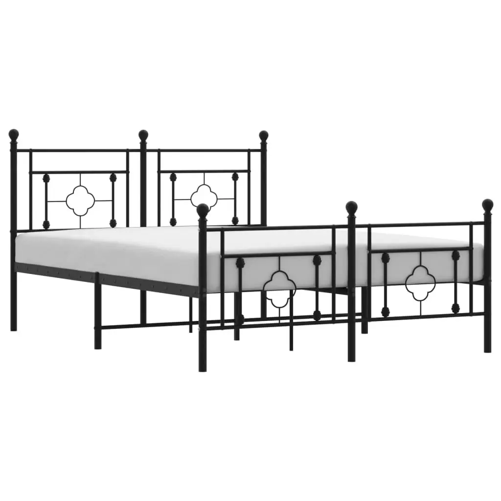 Metal Bed Frame Black 135x190 cm Powder-coated Steel with Footboard and Under-bed Storage
