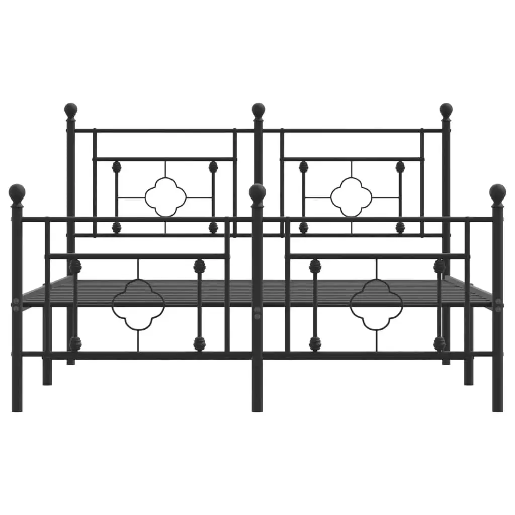 Metal Bed Frame Black 135x190 cm Powder-coated Steel with Footboard and Under-bed Storage