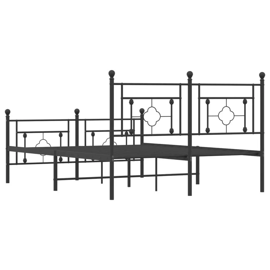 Metal Bed Frame Black 135x190 cm Powder-coated Steel with Footboard and Under-bed Storage