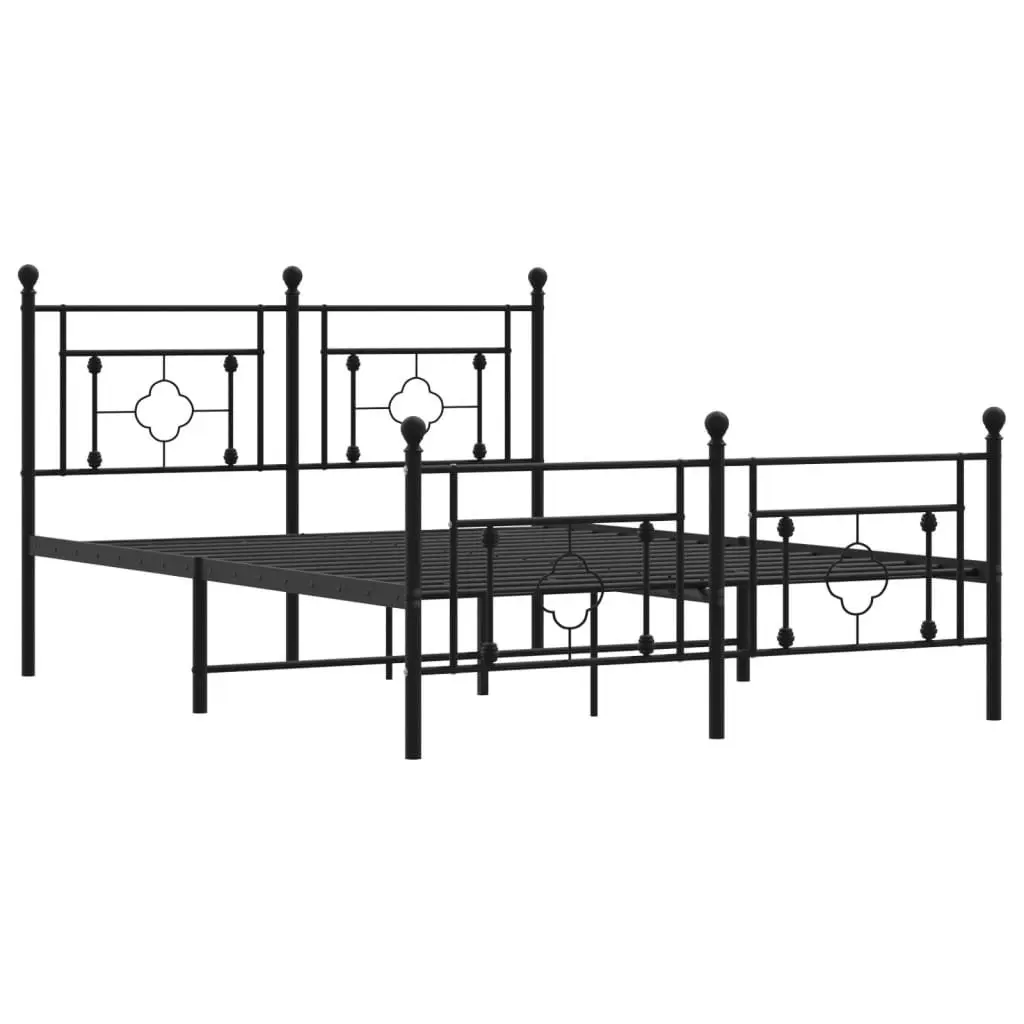 Metal Bed Frame Black 135x190 cm Powder-coated Steel with Footboard and Under-bed Storage