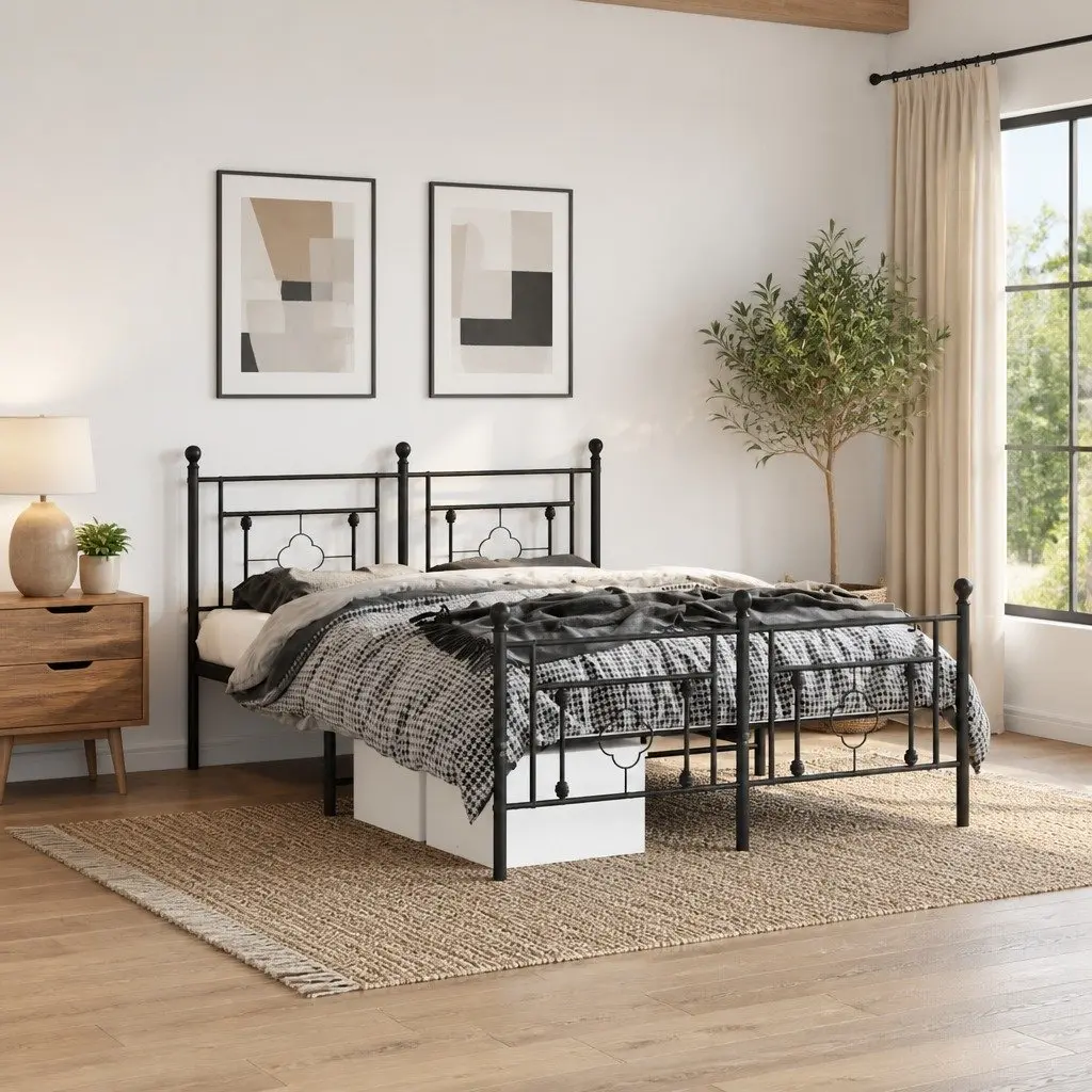 Black Metal Bed Frame 150x200 cm with Footboard