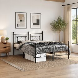 Elegant Black Metal Bed Frame 150x200 cm with Footboard
