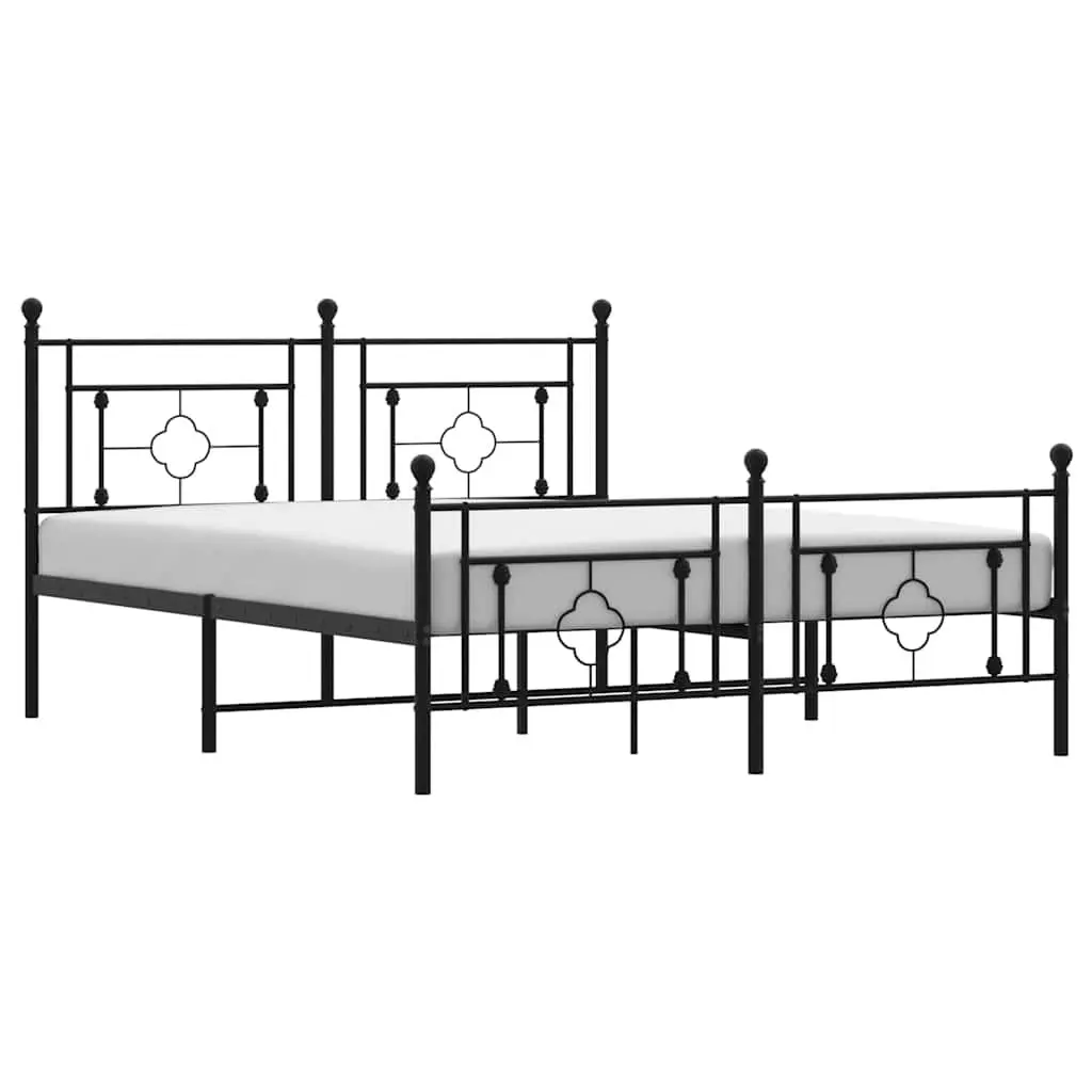 Black Metal Bed Frame 150x200 cm with Footboard