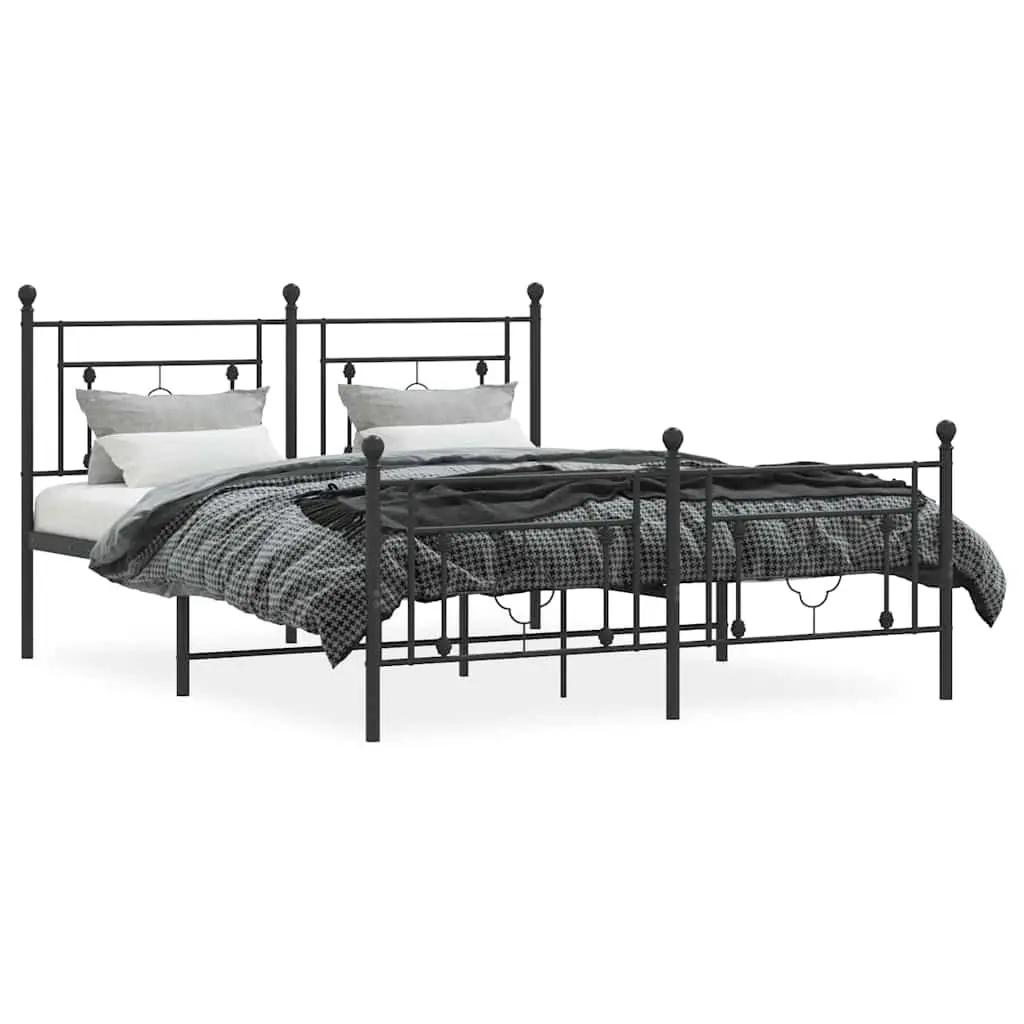 Black Metal Bed Frame 150x200 cm with Footboard