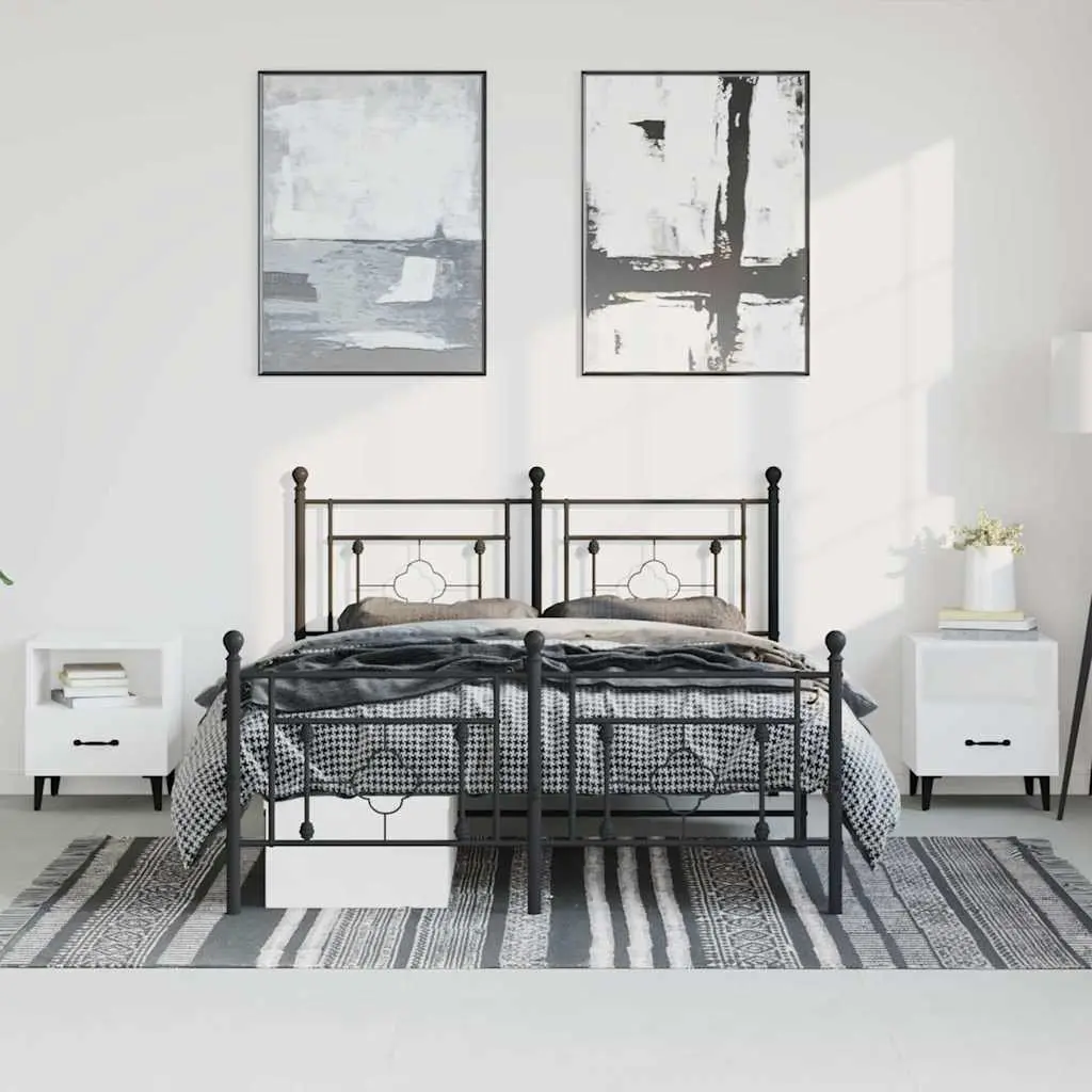 Black Metal Bed Frame 150x200 cm with Footboard