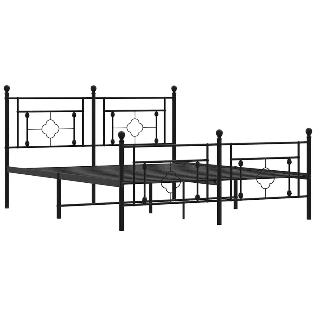Black Metal Bed Frame 150x200 cm with Footboard