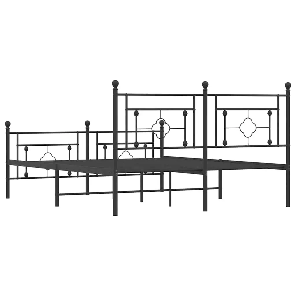 Black Metal Bed Frame 150x200 cm with Footboard