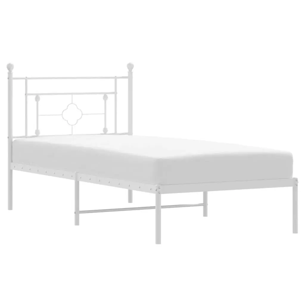 Metal Bed Frame with Headboard White 90x190 cm Powder-coated Steel