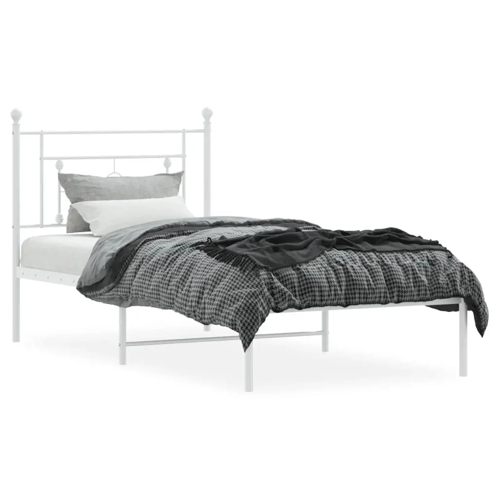 Metal Bed Frame with Headboard White 90x190 cm Powder-coated Steel