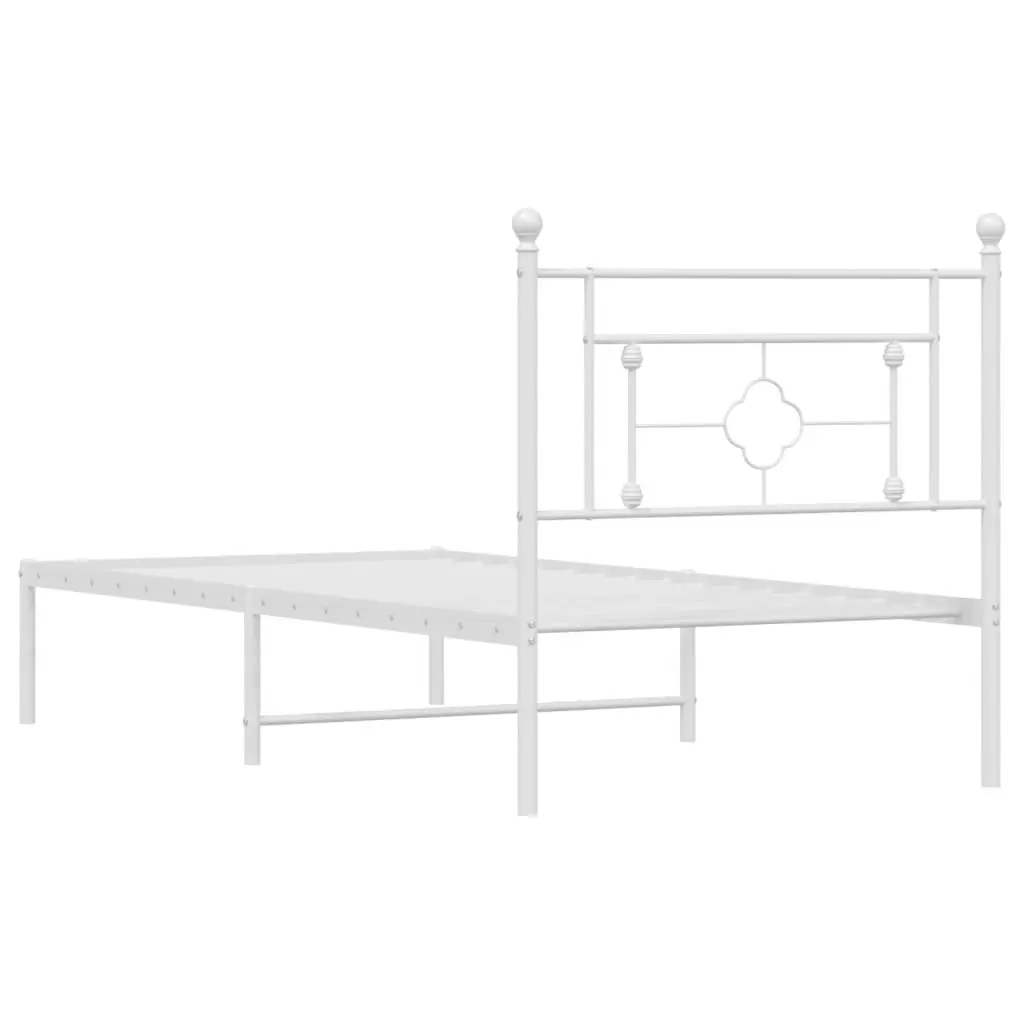 Metal Bed Frame with Headboard White 90x190 cm Powder-coated Steel