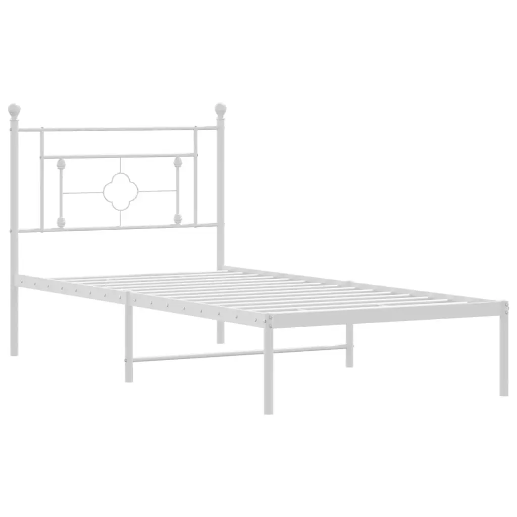 Metal Bed Frame with Headboard White 90x190 cm Powder-coated Steel