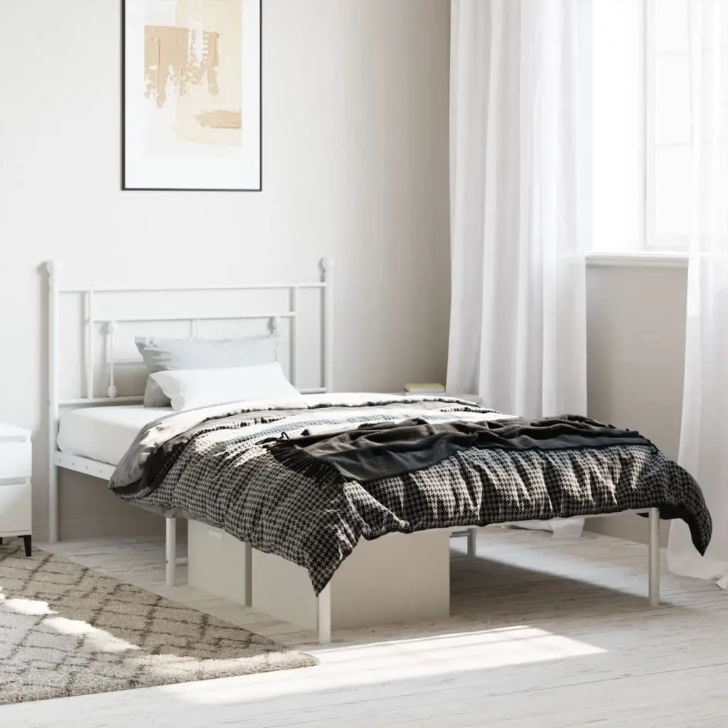 Metal Bed Frame King Single White Powder-coated Steel 107x203cm