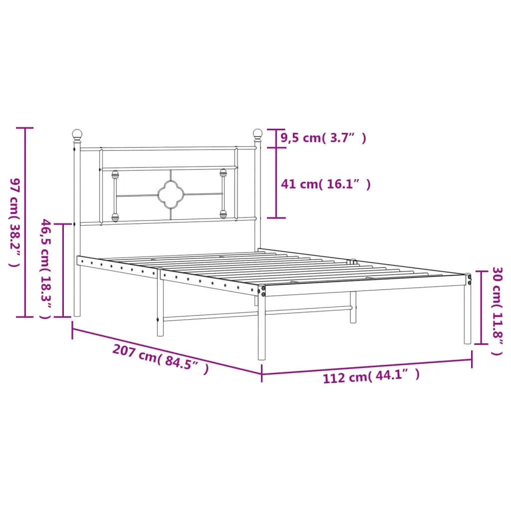Metal Bed Frame King Single White Powder-coated Steel 107x203cm