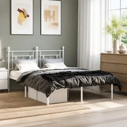 White Metal Bed Frame 135x190cm with Headboard