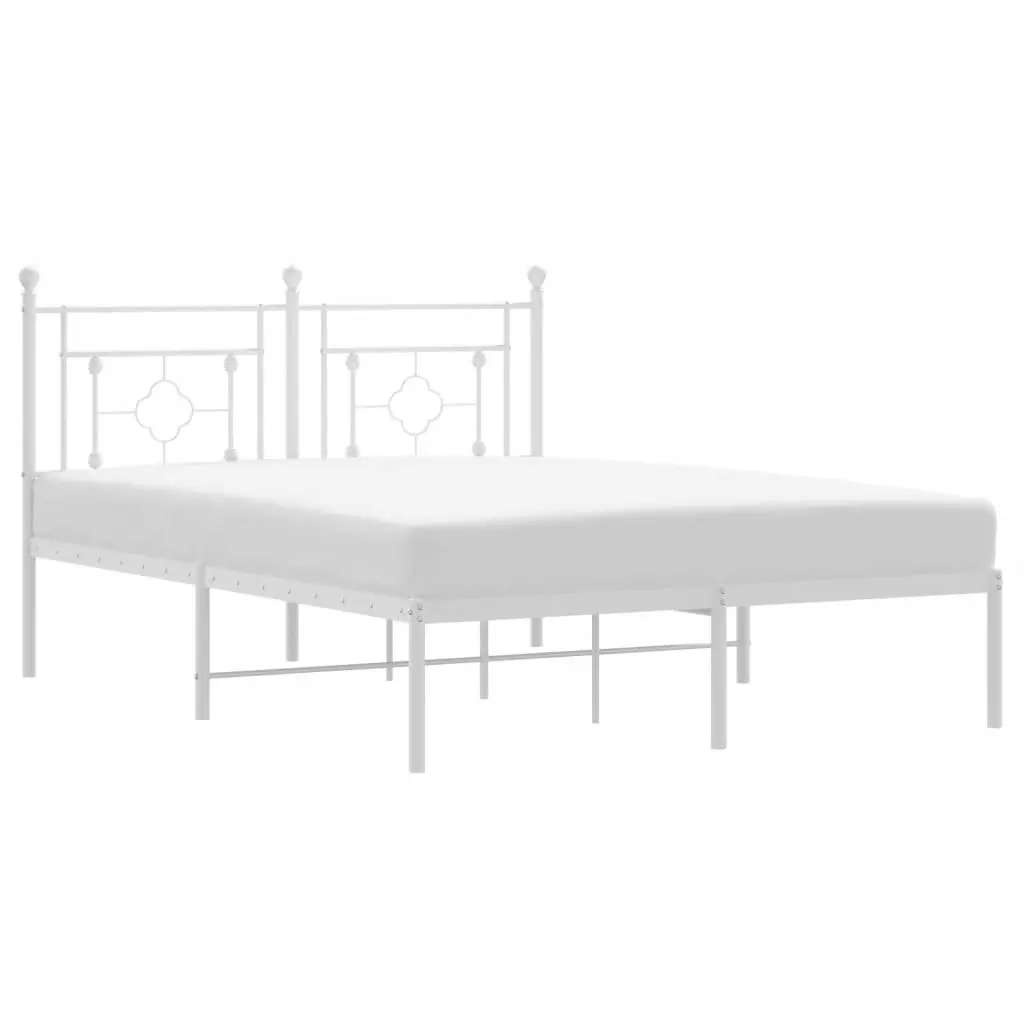 White Metal Bed Frame 135x190cm with Headboard