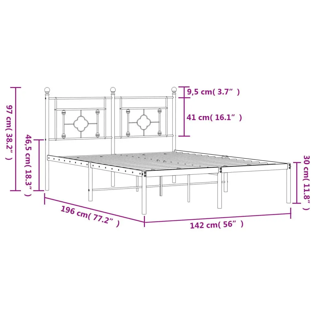 White Metal Bed Frame 135x190cm with Headboard
