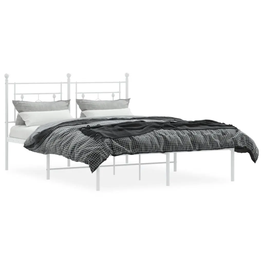 White Metal Bed Frame 135x190cm with Headboard