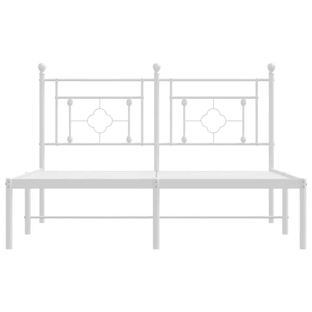 White Metal Bed Frame 135x190cm with Headboard