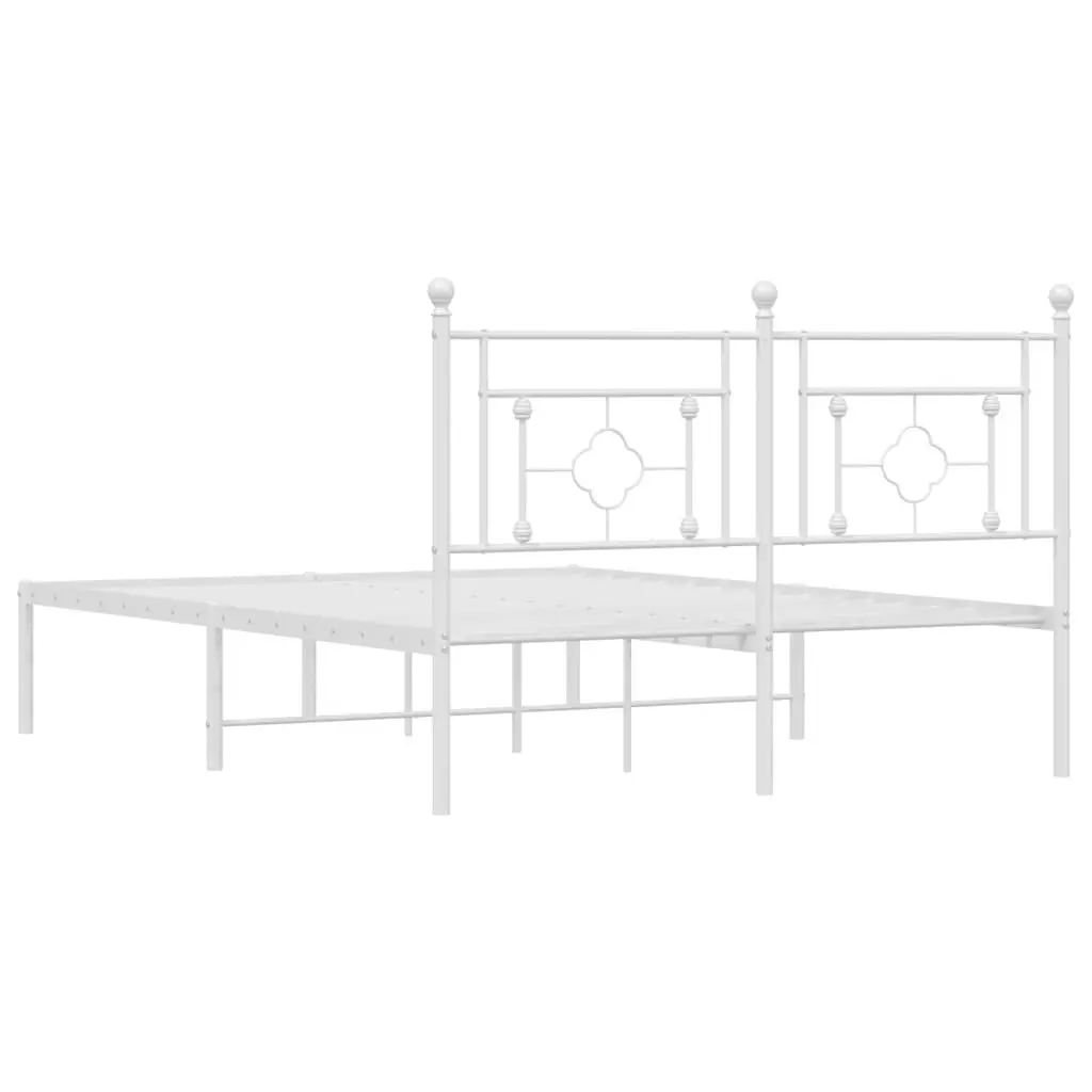 White Metal Bed Frame 135x190cm with Headboard