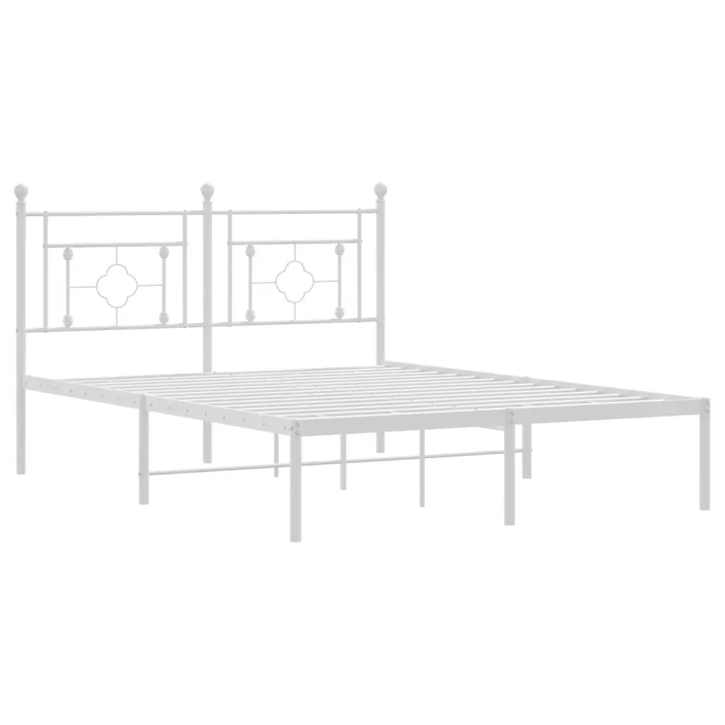 White Metal Bed Frame 135x190cm with Headboard