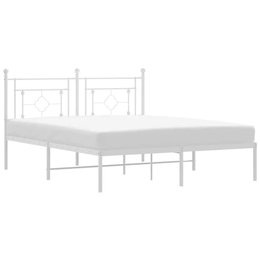 White Metal Bed Frame with Headboard 150x200 cm