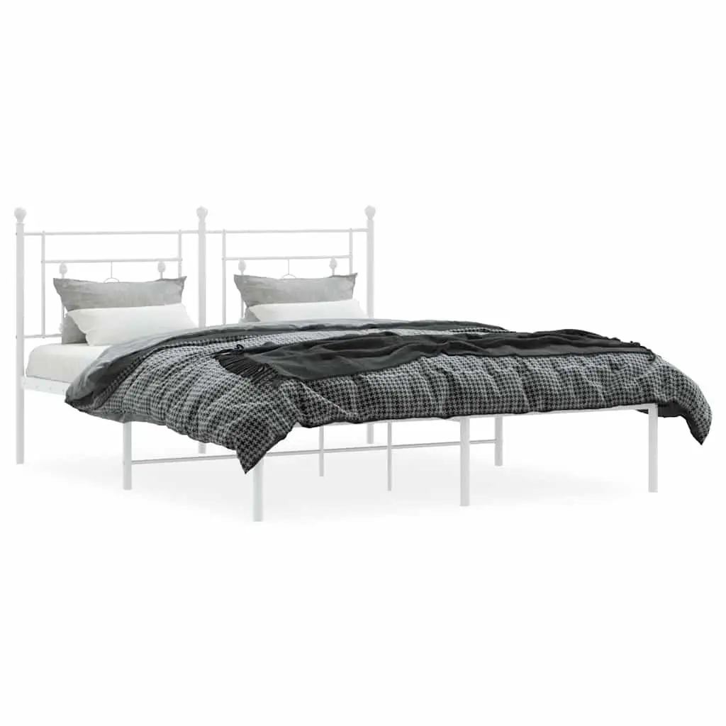 White Metal Bed Frame with Headboard 150x200 cm