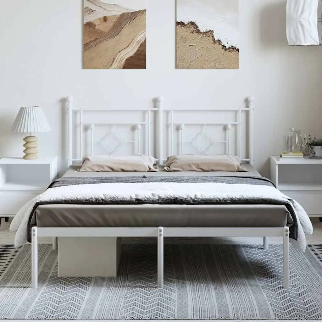 White Metal Bed Frame with Headboard 150x200 cm