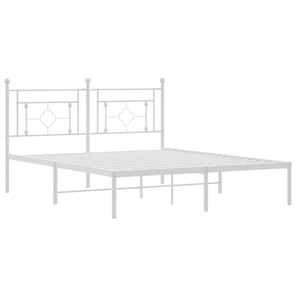 White Metal Bed Frame with Headboard 150x200 cm