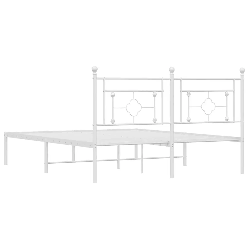 White Metal Bed Frame with Headboard 150x200 cm