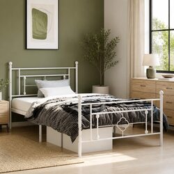 Elegant White Metal Bed Frame King Single 107x203 cm