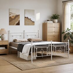 White Metal Bed Frame with Footboard 150x200cm