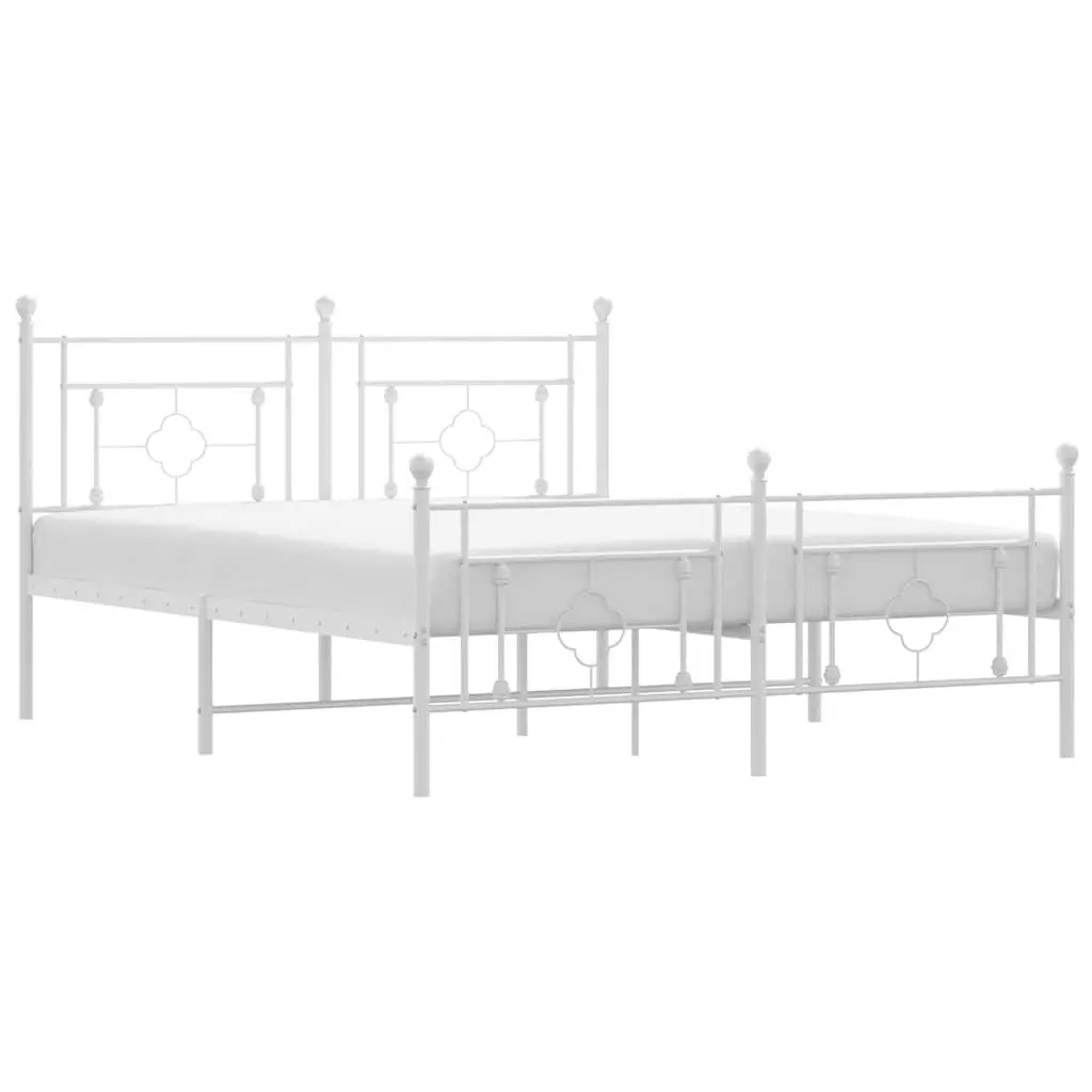 White Metal Bed Frame with Footboard 150x200cm