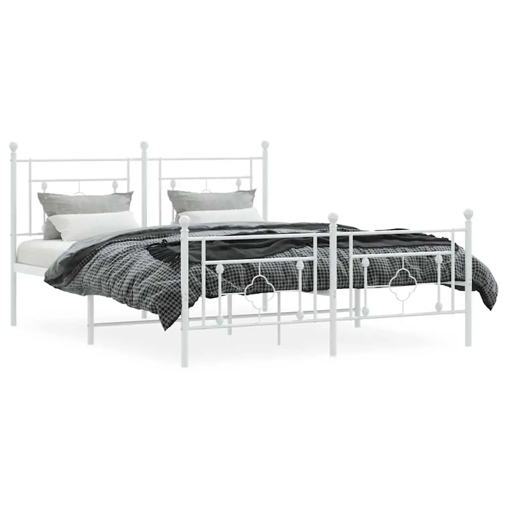 White Metal Bed Frame with Footboard 150x200cm