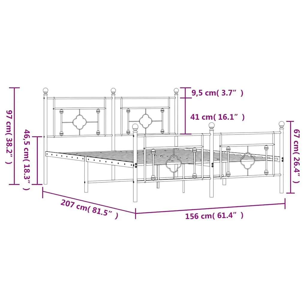 White Metal Bed Frame with Footboard 150x200cm