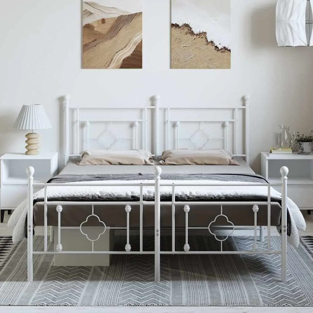 White Metal Bed Frame with Footboard 150x200cm